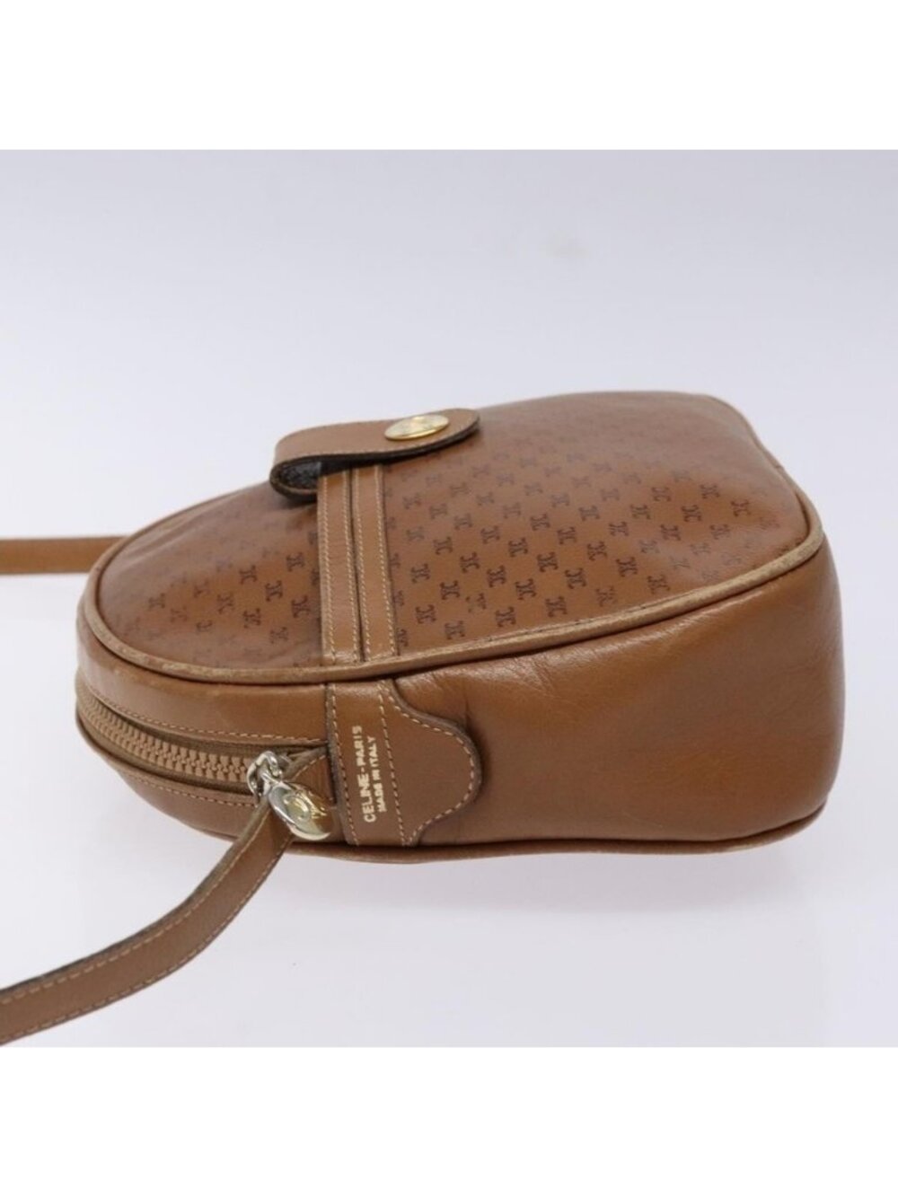 Authentic CELINE Macadam Canvas Shoulder Bag Leather Brown Gold - Picture 11 of 16
